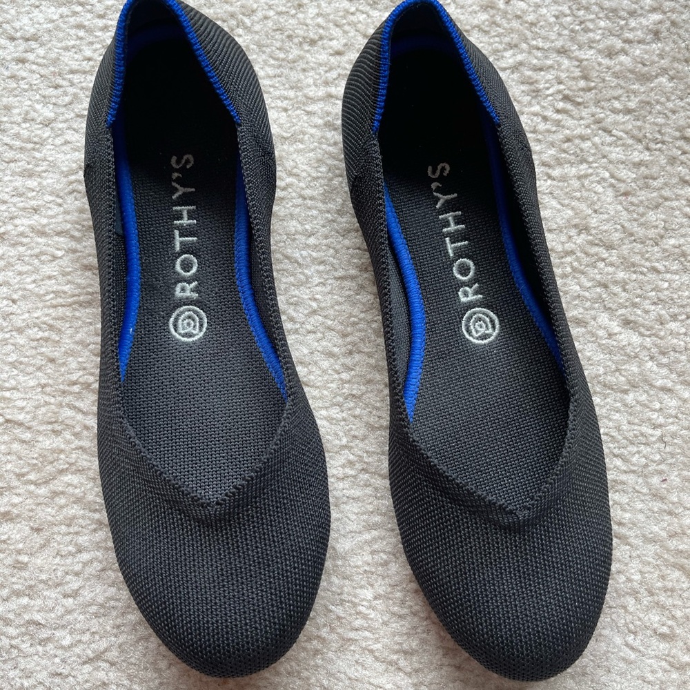 Rothys Black Solid Round Toe Flat
